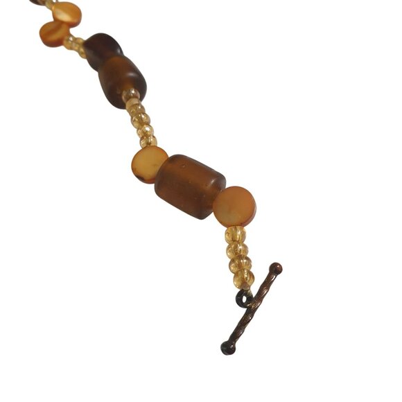 Vintage Neutral Tone Beaded Bracelet Toggle Clasp 8 Inch Length Chunky Boho Gift - Picture 3 of 4